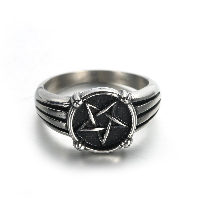 European And American Retro Men's Stainless Steel Pentagram Ring