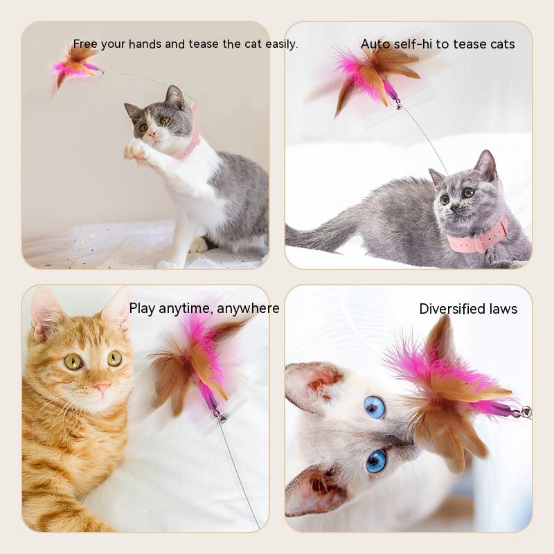 Brinquedo para animais de estimação multifuncional com fixação a pernas de mesa, coleira e pena, provocador de gatos em silicone