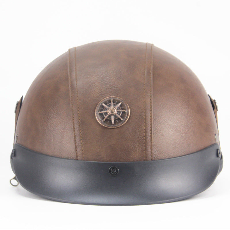 Capacete retro personalizado meio pedal motocicleta americano cruzeiro capacete de couro feito à mão