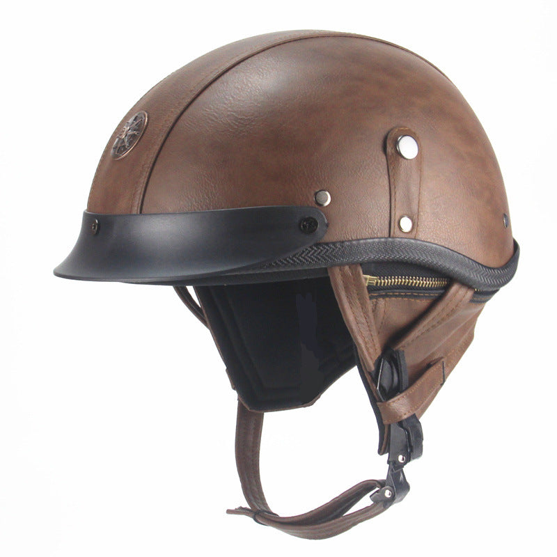 Capacete retro personalizado meio pedal motocicleta americano cruzeiro capacete de couro feito à mão