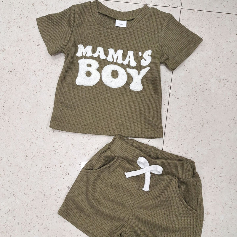 Waffle Towel Embroidery Short Sleeve Shorts Suit