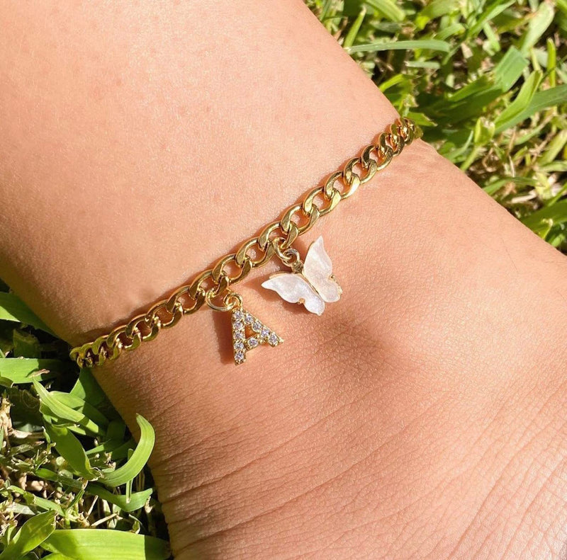 Butterfly Letter Feet Chain Fashion Inlaid Diamond Letter Acrylic