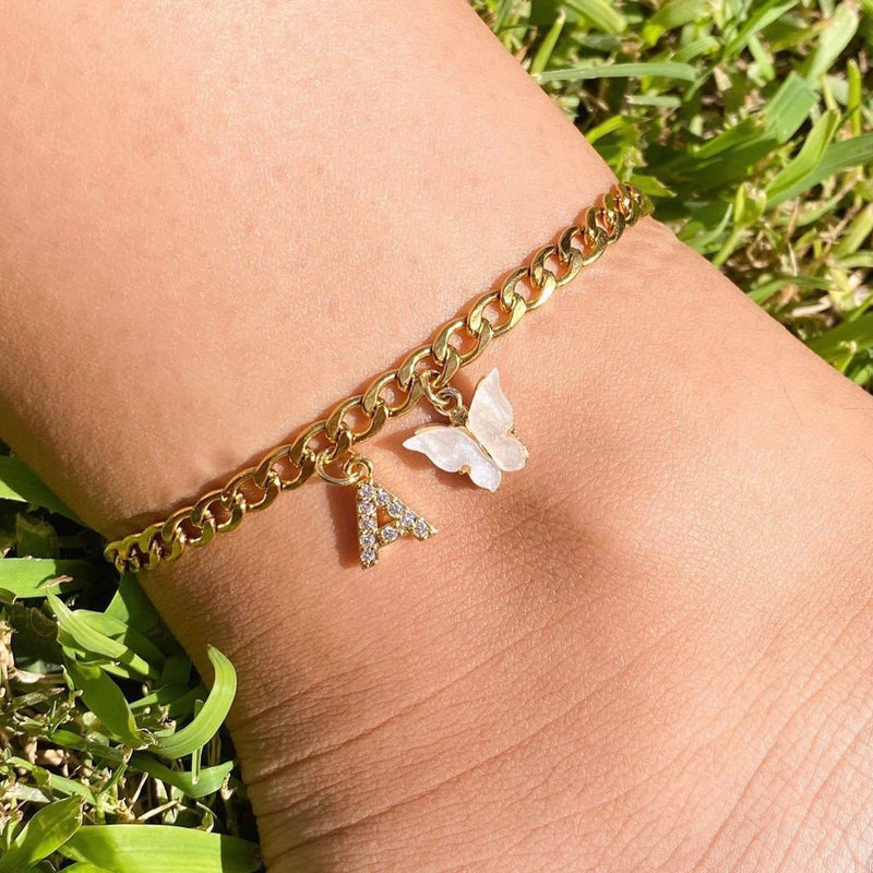 Butterfly Letter Feet Chain Fashion Inlaid Diamond Letter Acrylic