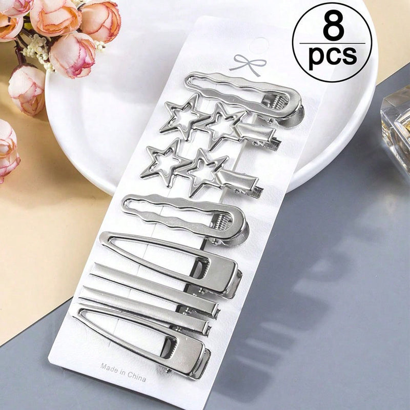24-teiliges Set im Cold-Style mit herzförmigen Strass-Buchstaben-Entenschnabel-Haarspangen