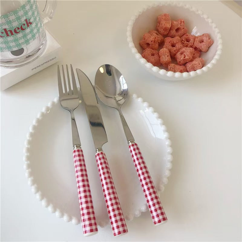Western Ceramic Tableware High Quality Stainless Steel Handle Spork Dessert Fork Spork Spoon Cutlery