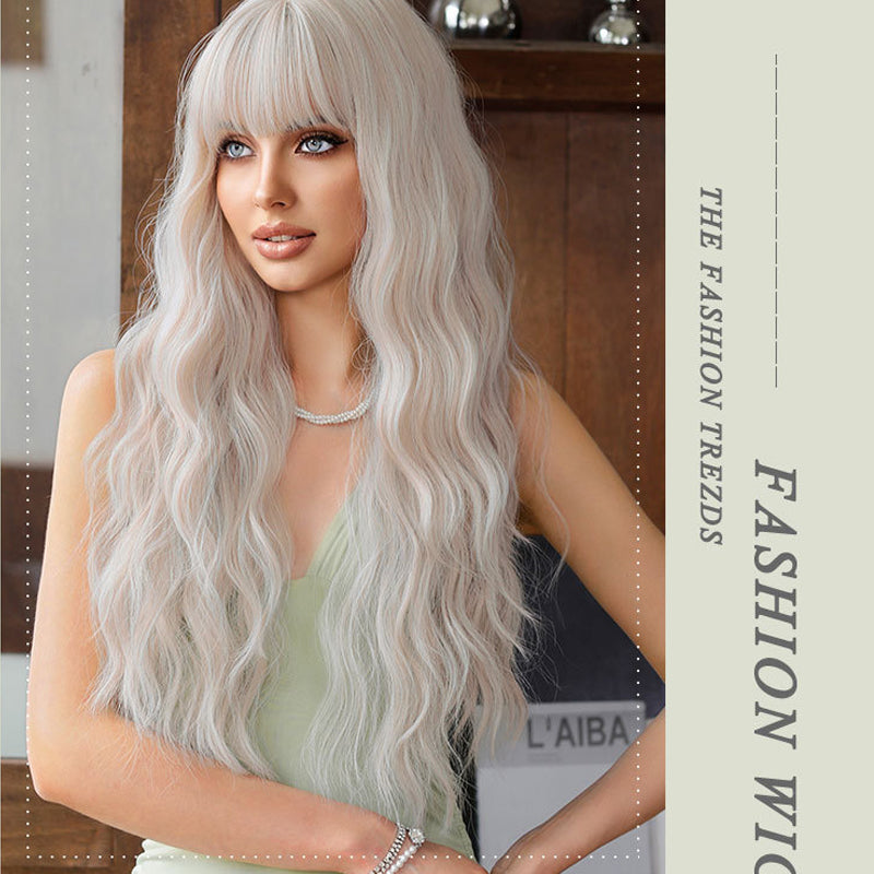 Silberrosa gelockte lange Haare Vollperücke Naturgetreu flauschig Lolita Anime Cosplay