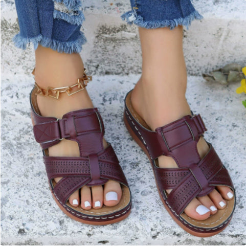 Women's Hollow Peep Toe Wedge Velcro Sandals