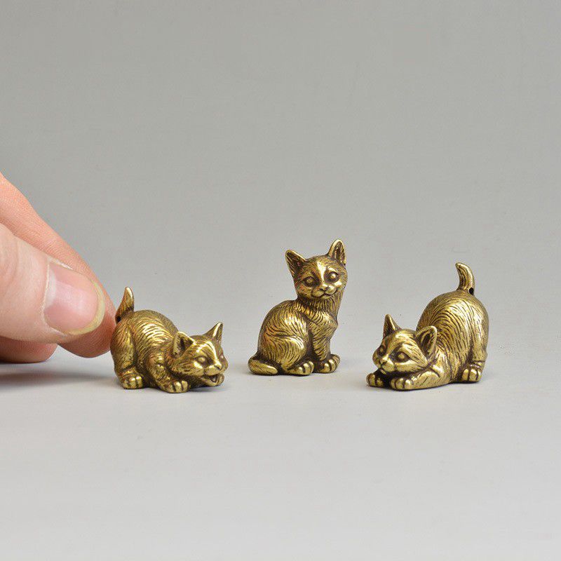 Ornatos de Chá em Latão de Estilo Chinês Mini Ornatos de Gatinho