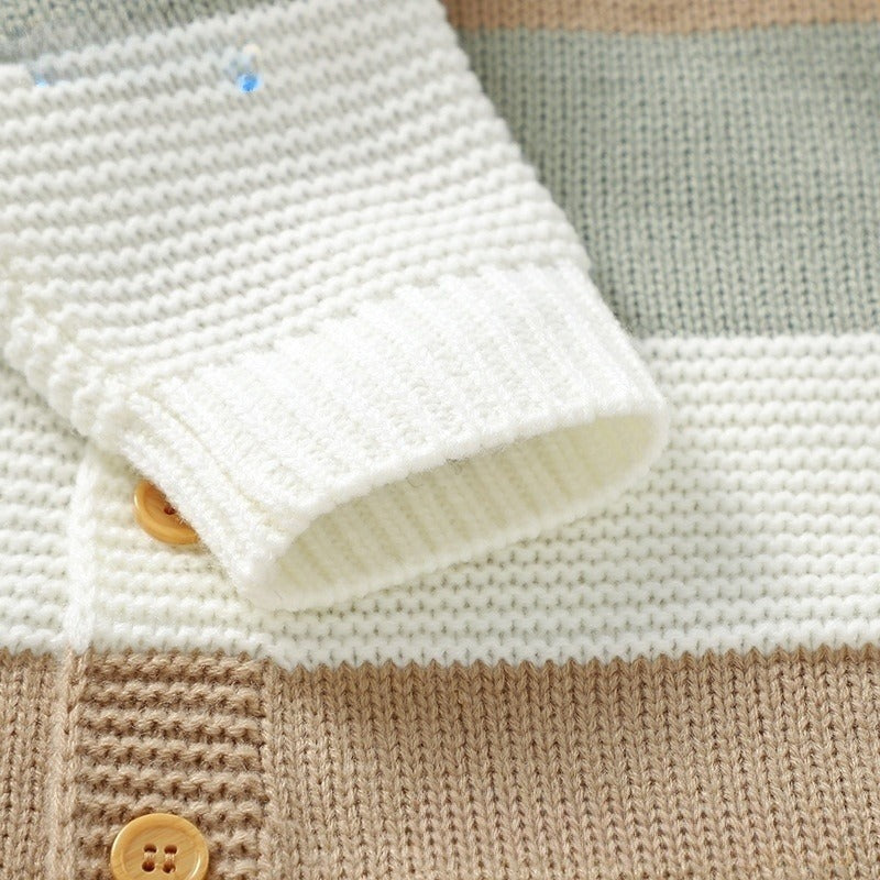 Gestrickter gestreifter Einteiler-Strampler für Babys, Jungen und Mädchen, einreihiger Jumpsuit