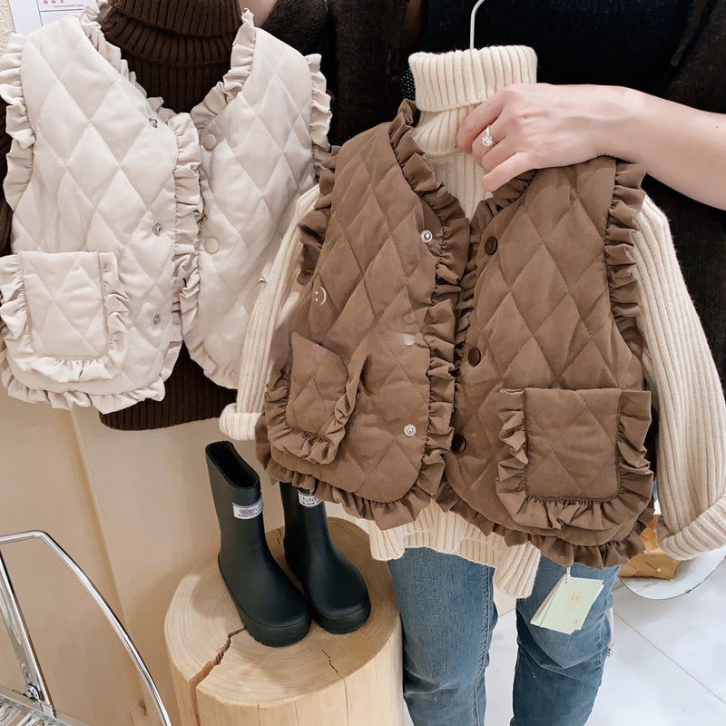 Girl's Waistcoat Wear Western Style Child Clip Cotton Vest