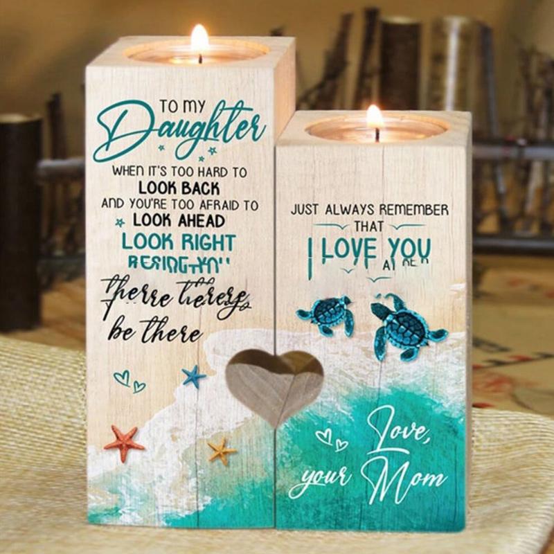 Full Lacquer Heart-shaped Candlestick Creative Wooden Ornaments Silk Screen Couple Gifts For Christmas