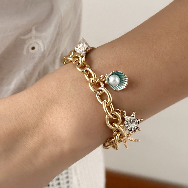 Moda feminina Starfish Pearl Shell Fishtail Multi-pingente Colar Pulseira