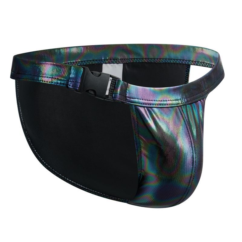Metal Texture Laser Imitation Leather Men's Shorts