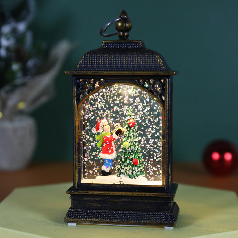 Christmas Decoration Luminous Water Injection Flat Storm Lantern Desktop Decoration