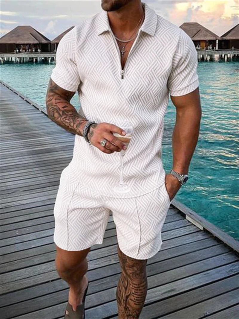 New Men's Summer Short Sleeve Shorts Casual Suit