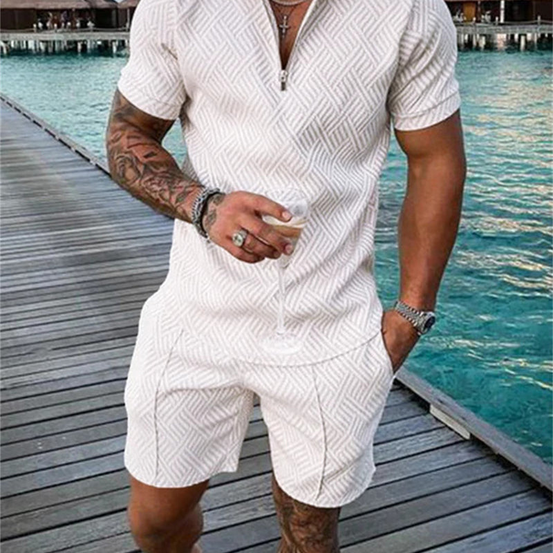New Men's Summer Short Sleeve Shorts Casual Suit