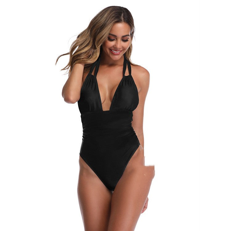 New Printed Conservative One-piece Swimsuit Women's Halter Bikini