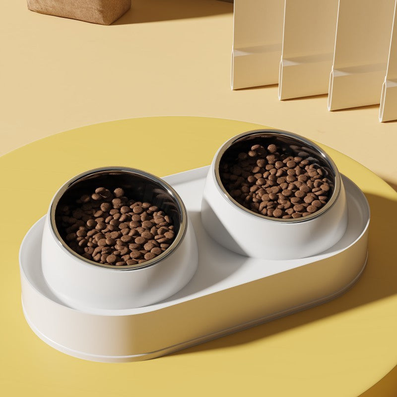 Tigela Dupla para Animais de Estimação com Inclinação para Proteção do Pescoço, Taça Antiderrapante para Cão e Gato, Comedouro e Bebedouro Elevado, Previne Queixo Preto, Artigos para Animais