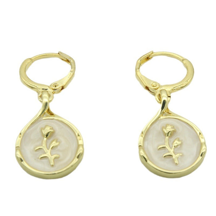 Drop-shaped Rose Inlaid Shell Earrings