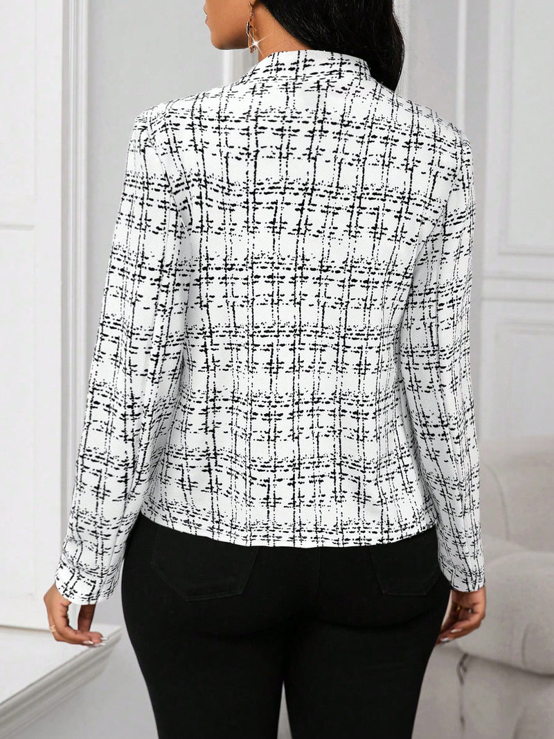 Elegante Damen-Blazerjacke mit Karomuster und offenem Vorderteil