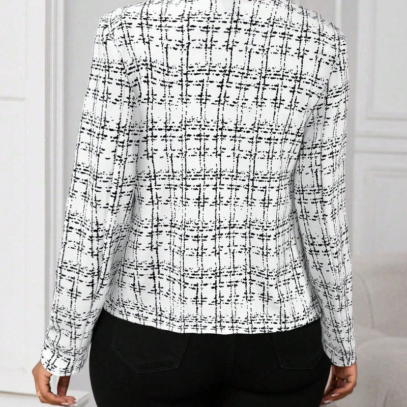 Elegante Damen-Blazerjacke mit Karomuster und offenem Vorderteil