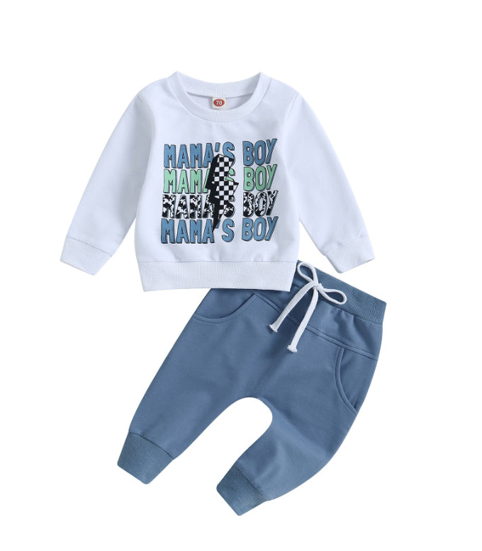 Conjunto de camisola de manga comprida com estampado floral e calças para rapaz casual