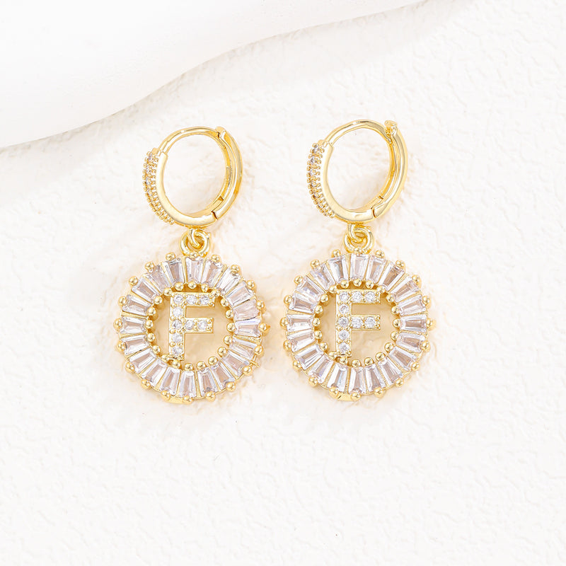 Cristal Sugar Letter Zircon Ear Studs 26 letras em inglês Clipe de orelha de diamante completo