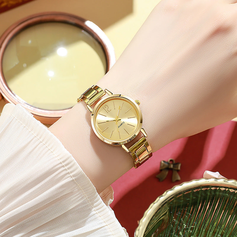 Relógio feminino de quartzo com pulseira de aço banhado a ouro