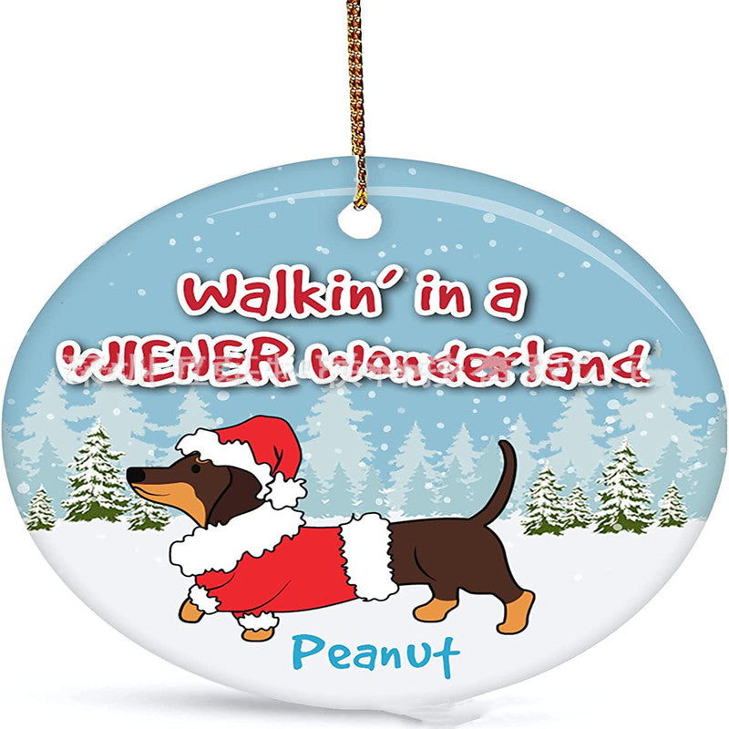 Ornamento em Cerâmica Personalizado Dachshund Wiener Wonderland