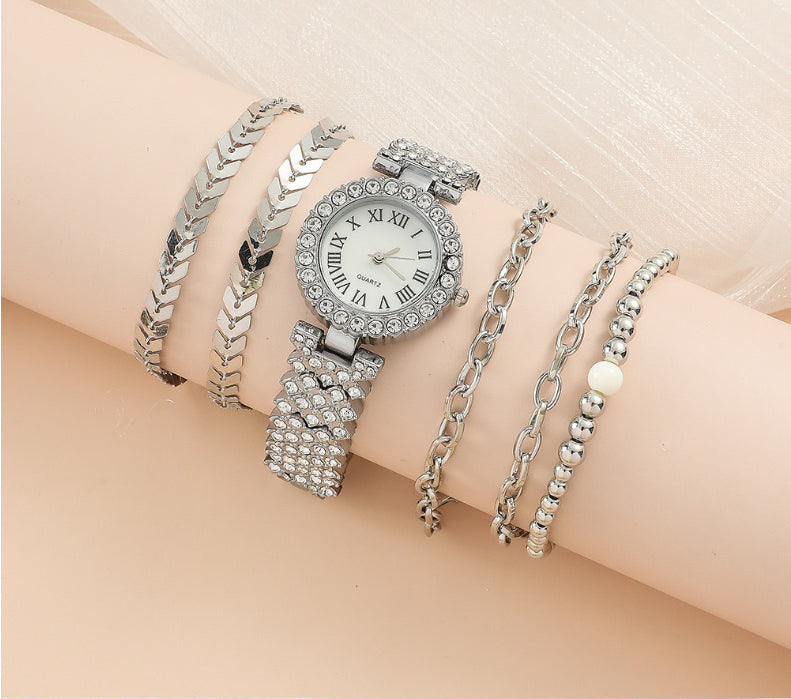 Diamant-Damenarmbanduhr Luxus-Mode Geschenkbox Uhrenarmband Sechsteiliges Set