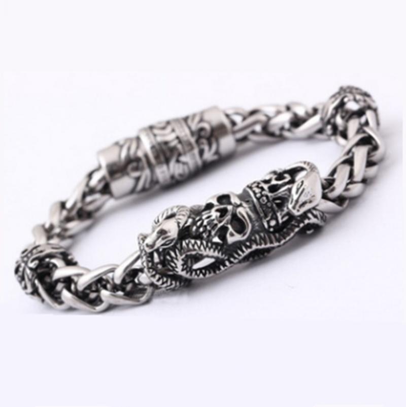 Pulseira de caveira com ímã de personalidade em aço inoxidável