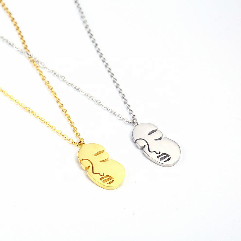 European And American Fashion Abstract Stainless Steel Face Necklace