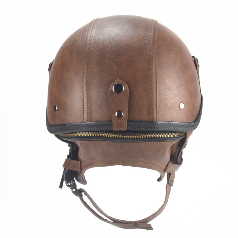 Capacete retro personalizado meio pedal motocicleta americano cruzeiro capacete de couro feito à mão