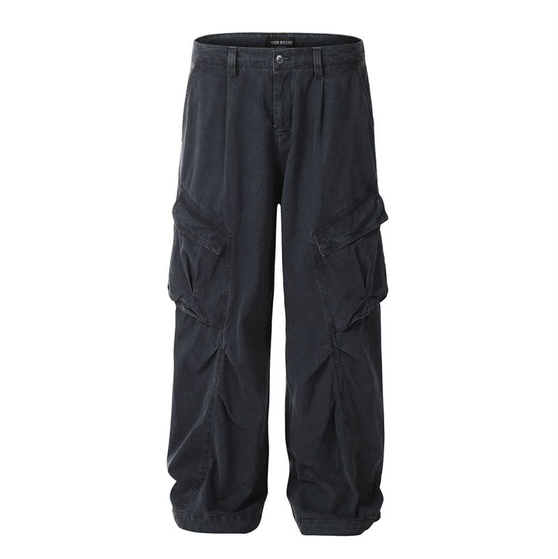 Calças de Homem Estilo "American High Street" de Trabalho com Bolsos e Corte Largo