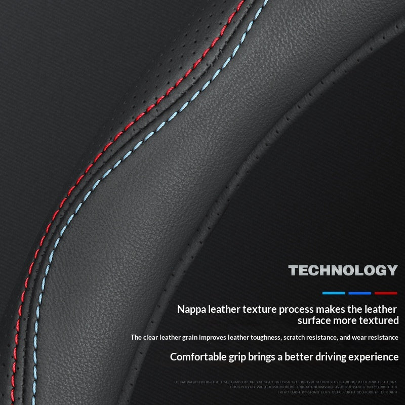 Cowhide Steering Wheel Cover Sporty Style