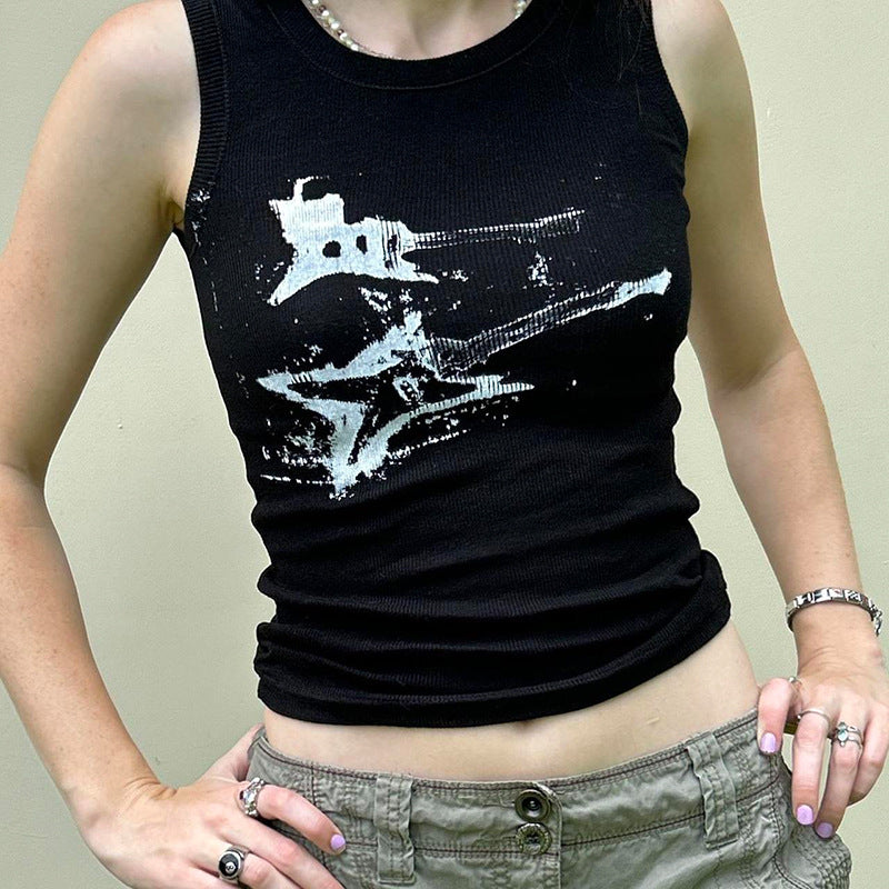 American Guitar Doodle Print Vest