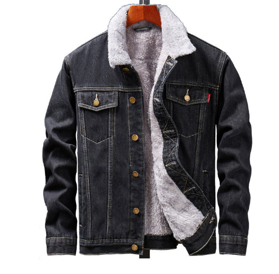 Plus velvet denim jacket