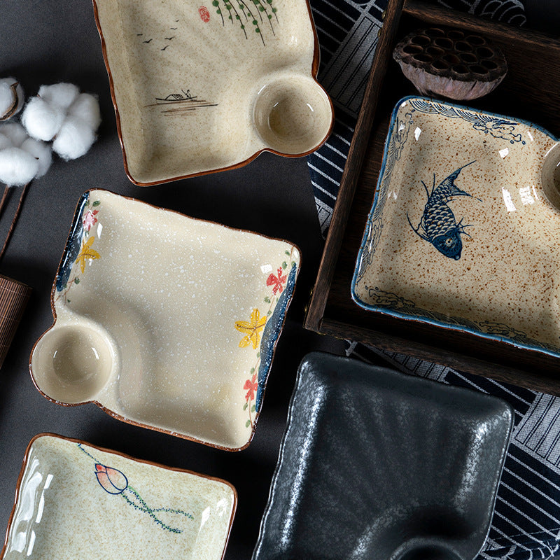Prato de Sushi em Cerâmica Japonesa com Grelha para Dumplings