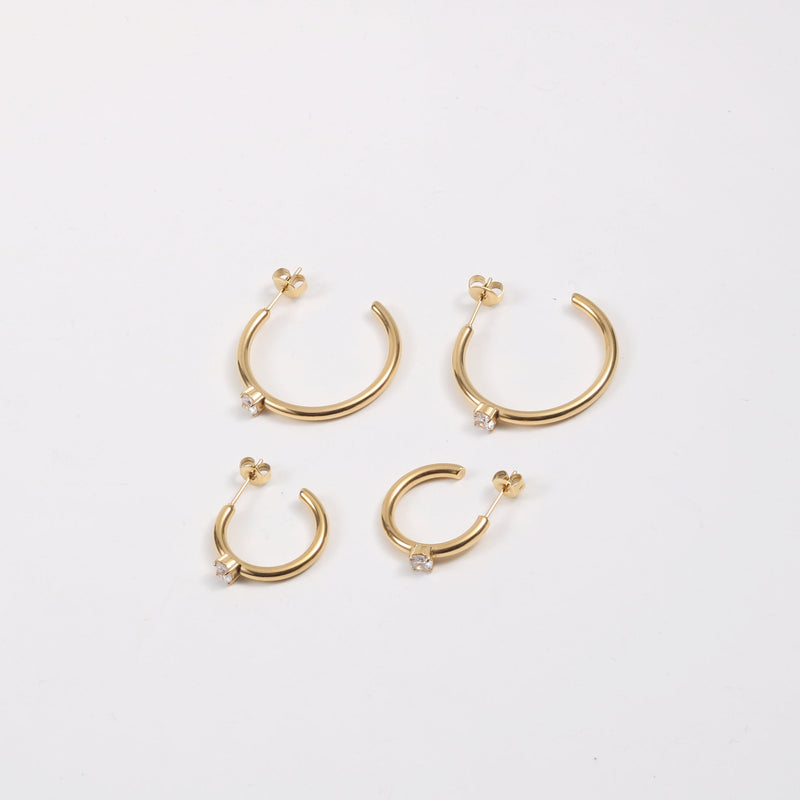 Brincos Fonte C Com Zircão Titânio Aço I Galvanizado Ouro 18K