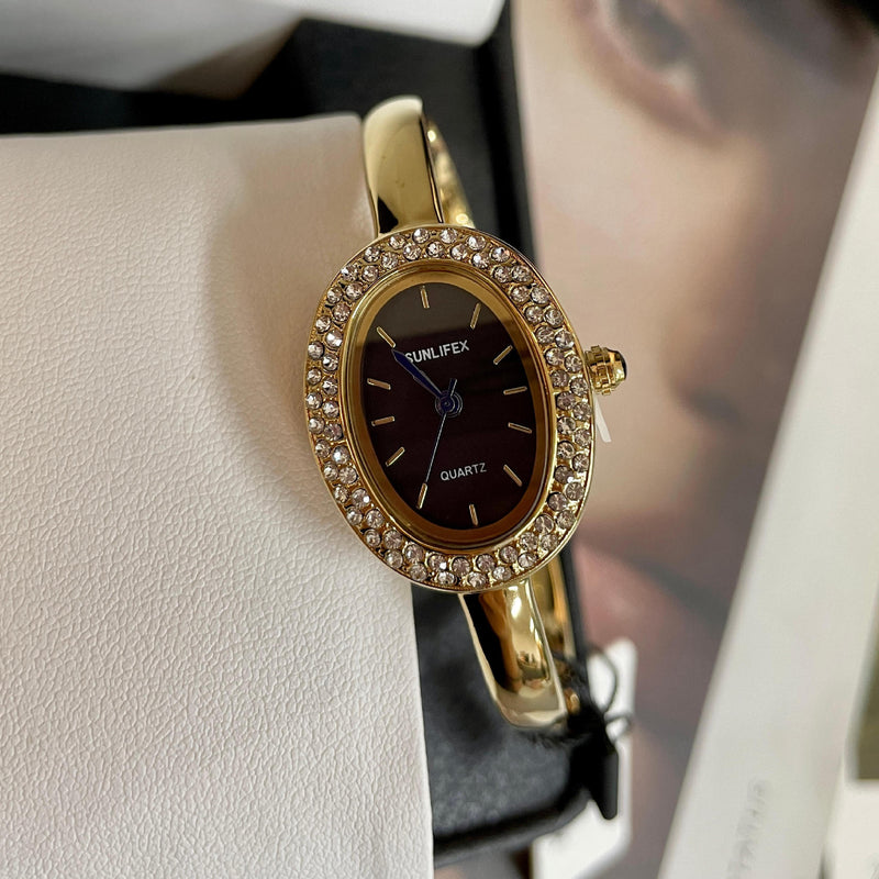 Lady's Rose Gold Diamond Bezel Luxury High-end Niche Design Oval Bracelet Watch