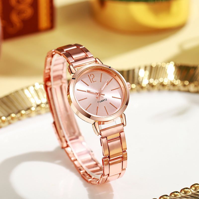 Relógio feminino de quartzo com pulseira de aço banhado a ouro