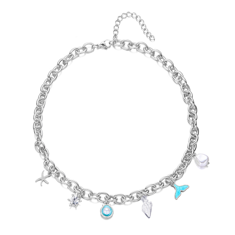Moda feminina Starfish Pearl Shell Fishtail Multi-pingente Colar Pulseira
