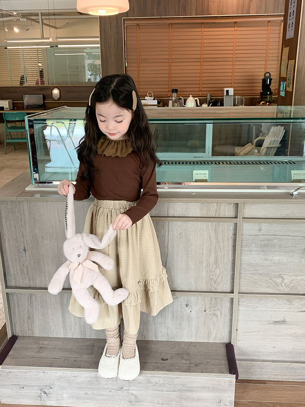Girls' Soft Cashmere Sunken Stripe Lace Collar Bottoming Shirt