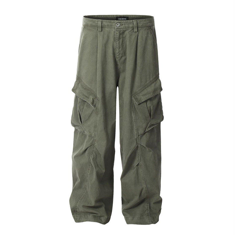 Calças de Homem Estilo "American High Street" de Trabalho com Bolsos e Corte Largo