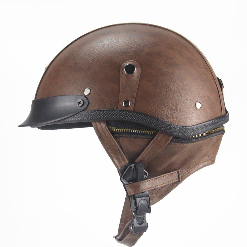 Capacete retro personalizado meio pedal motocicleta americano cruzeiro capacete de couro feito à mão