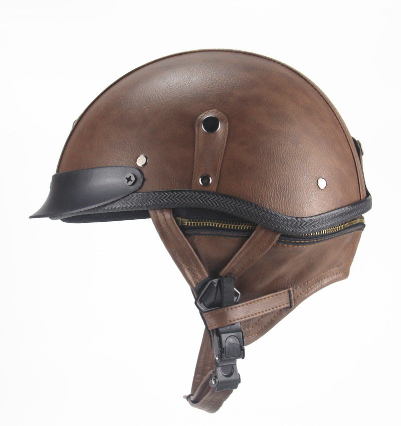 Capacete retro personalizado meio pedal motocicleta americano cruzeiro capacete de couro feito à mão