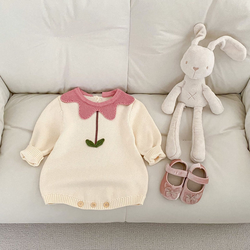 Cute Flowers Cotton Knitted Baby Sweater