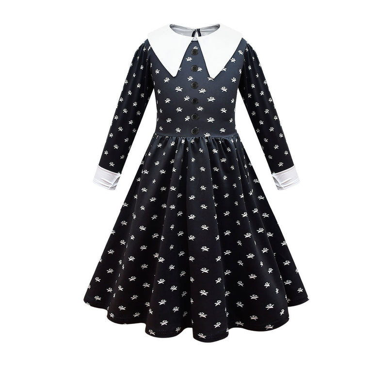 Vestido de rapariga com gola de lapela e estampado simples