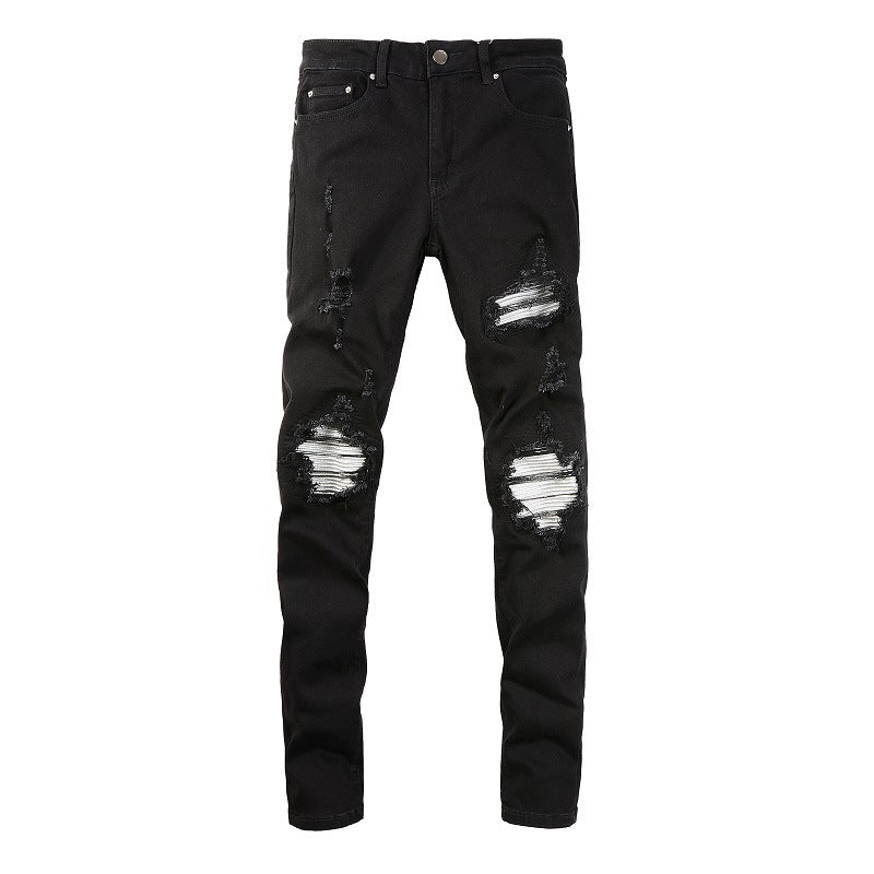 Men's Torn Patch Stretch Slim Jeans