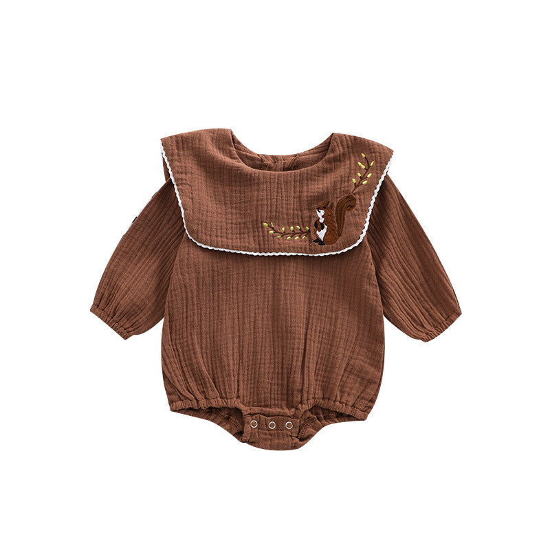 Girls' Baby Cotton Lapel Deer Embroidered One-piece Romper